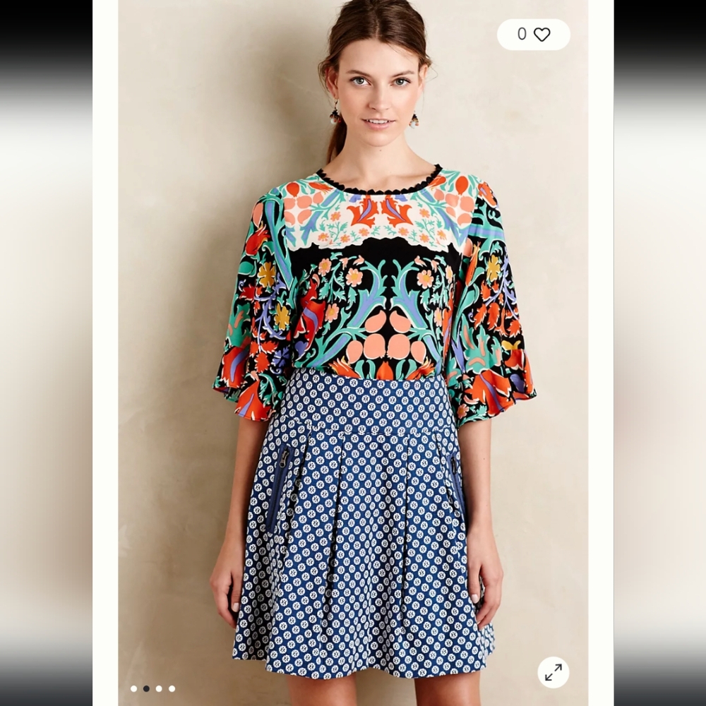 Anthropologie Maeve Silk Floral Folkart Kimono Top